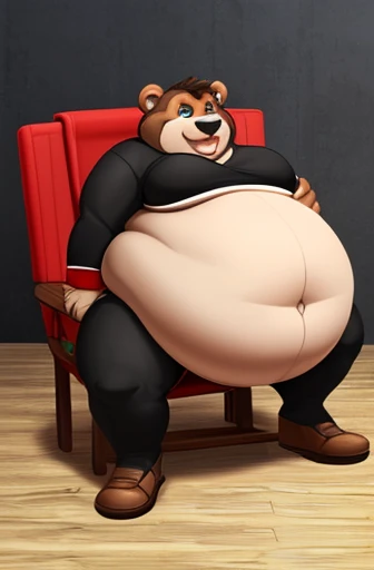 le bear, fat, obese, tight suit, in a chair, big pec, male, weight gain, huge belly, mega obese, inmobily