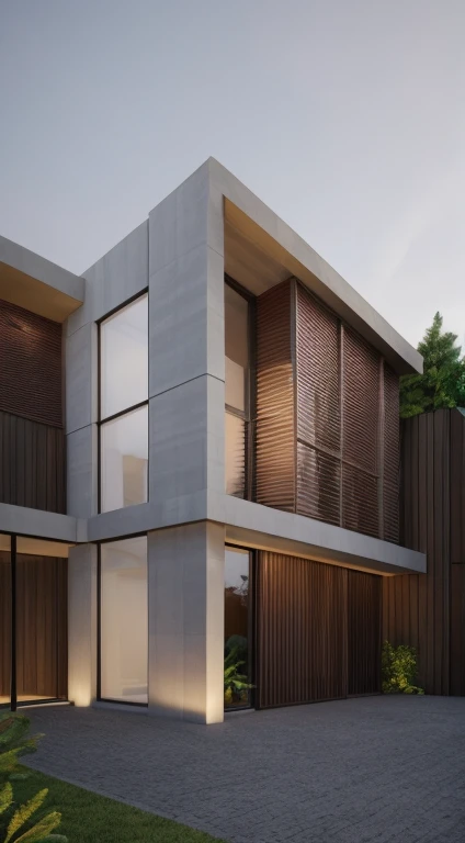 tmasterpiece, high high quality, super detailing, minimalist, Interior design,One floor，only one big bed,put the bed in the middle，the benches，modern，The background of the bed is dark wood grain，Wood grain is divided into two colors，Sunlight shines indoors，
