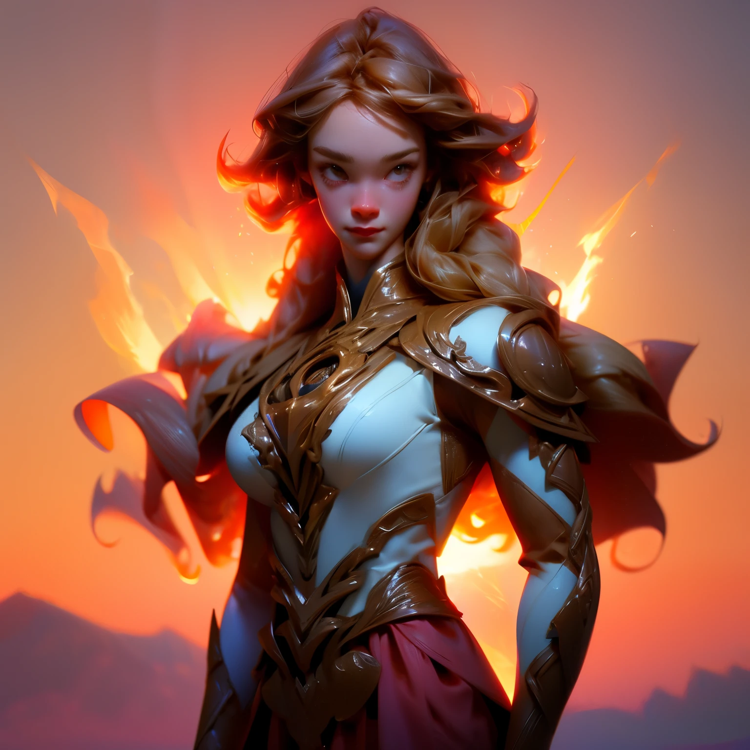 Full body, up view, fighting pose, muscular female fitness,Dinamic pose, shading, Character sheet, pale skin, average breasts (muscular)) curly hair, hair, very long hair, sideless armor, belly uncover, uncover top, scars arms, big breast, They are smiling, look at viewer, brown hair , multi angles, perspective, multiples views.