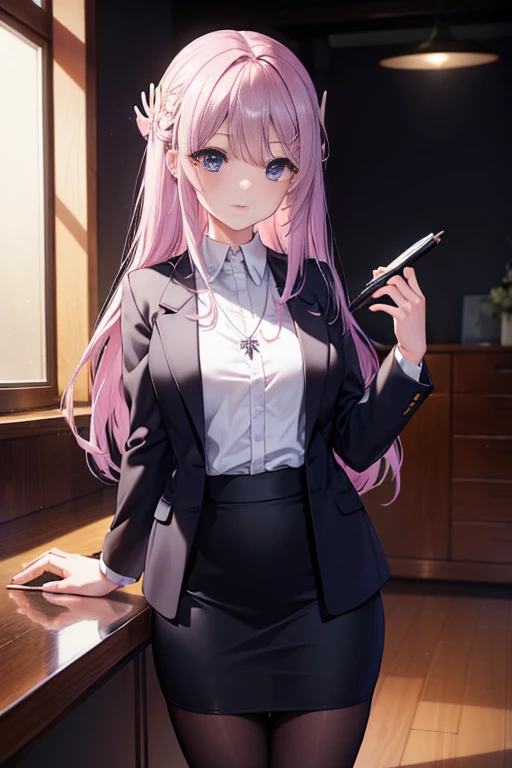 Maisakurajima, sakurajima mai, Long hair, bangrak hair:1.5), Hair Ornament, (Purple eyes:1.1), hair clips, rabbit Hair Ornament,Necklace, Formal, Black jacket, pencil skirts, Skirt suit, Black pantyhose,crossed legs,Use a fountain pen to write a letter,Facing a desk in a modern study in the dark,黒淵眼鏡
BREAK looking at viewer, (Cowboy Shot:1.5),
BREAK (masutepiece:1.2), Best Quality, High resolution, Unity 8k壁纸, (Illustration:0.8), (Beautiful detailed eyes:1.6), extra detailed face, Perfect Lighting, extremely details CG, (Perfect hands, Perfect Anatomy),