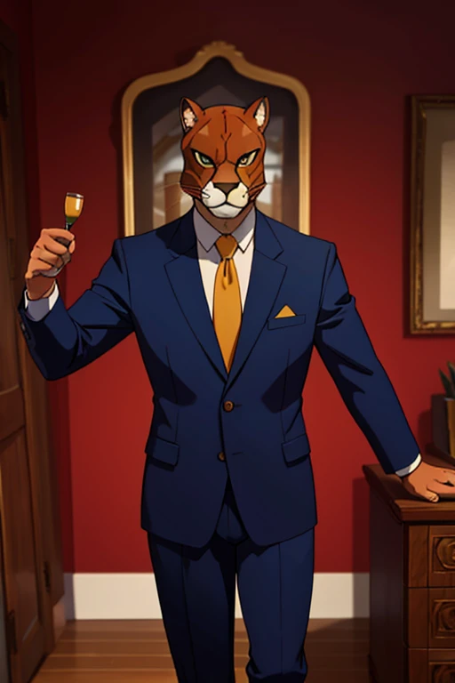 Hispanic 65-year-old, muscles, cougar mask, nice suit, male.