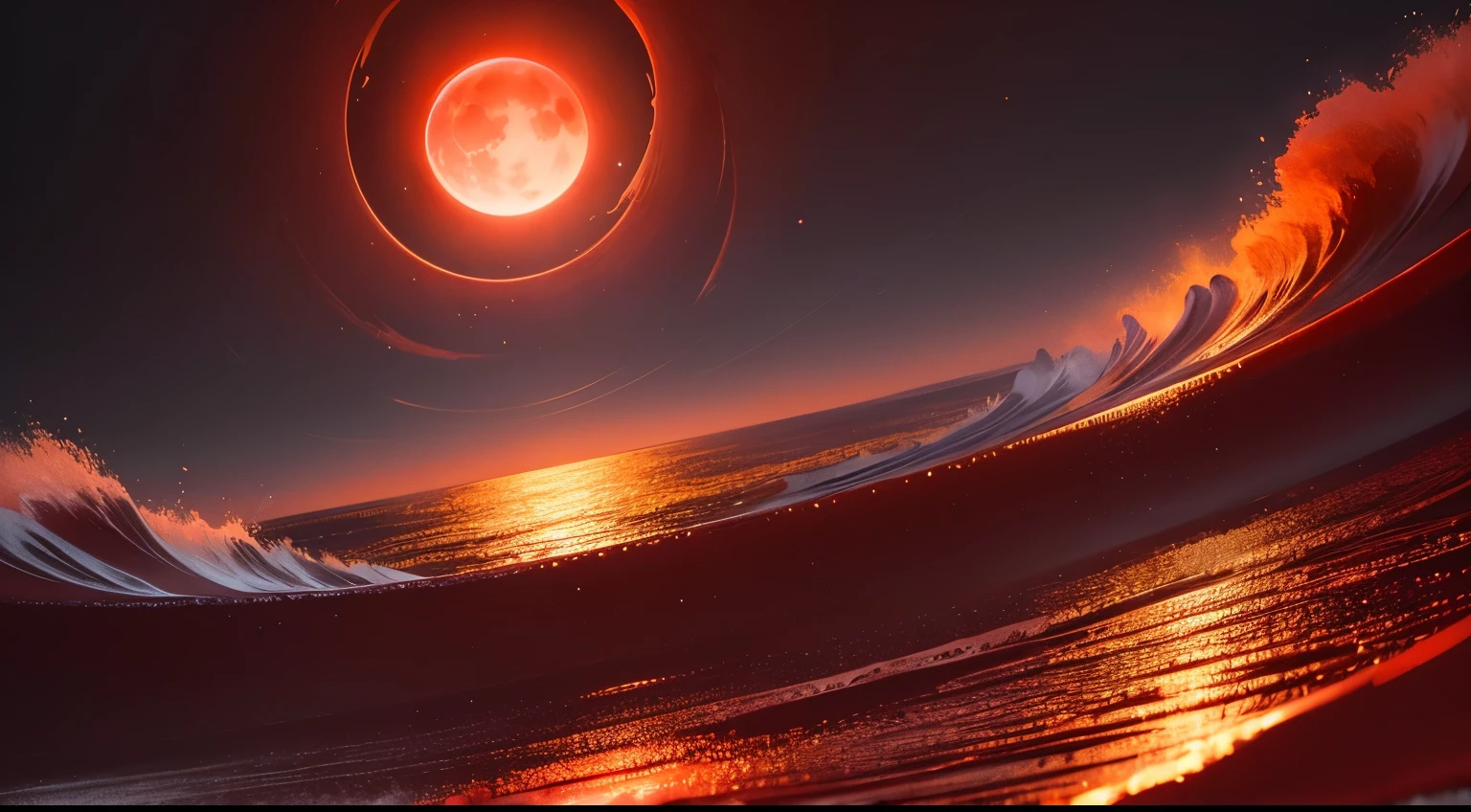 red moon liquid flows. Combination. fire and smoke and shine. ouro e prata cintilantes . formas coloridas deslizando no ar