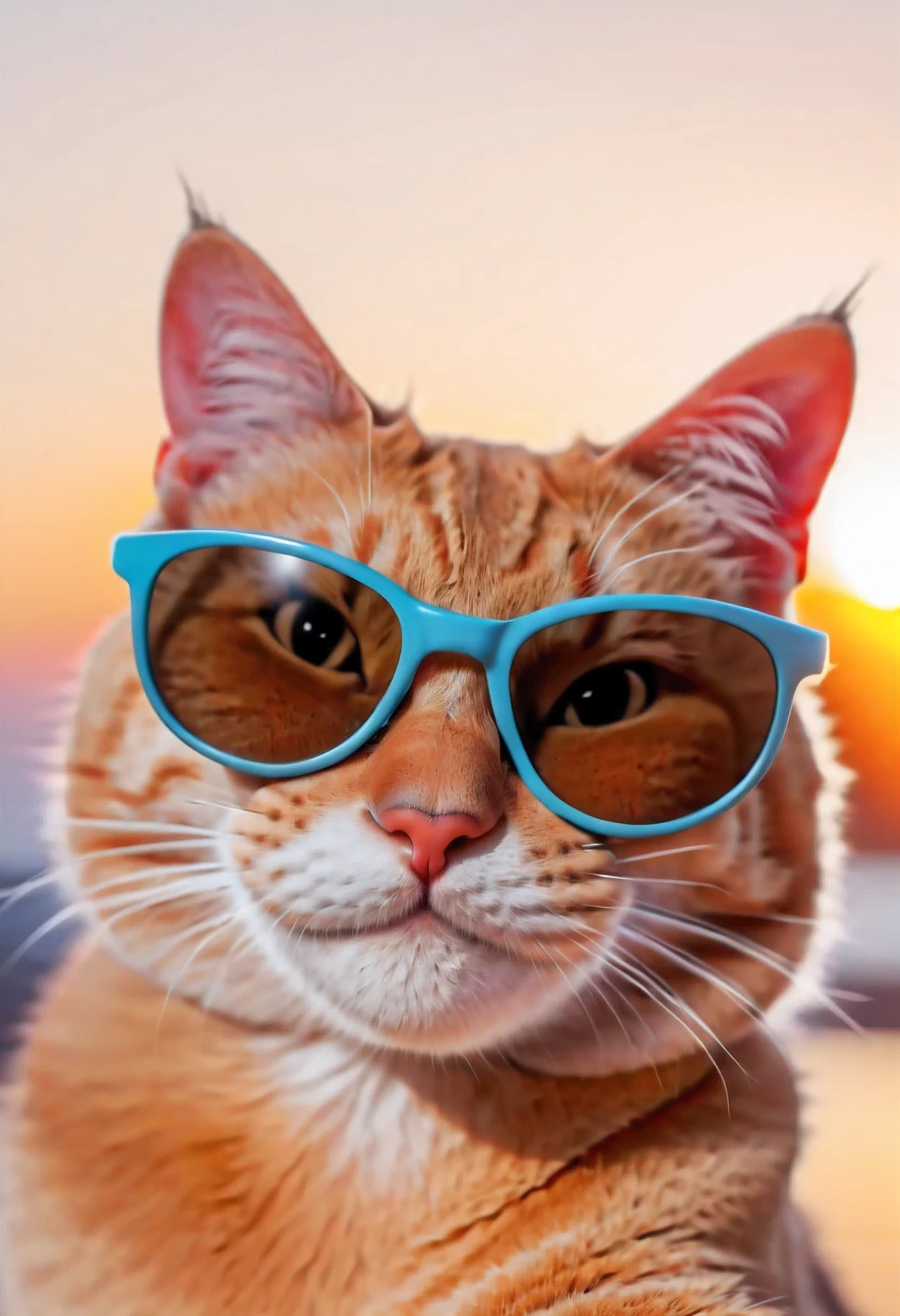 Stunning face of a smiling cat, with sunglass,