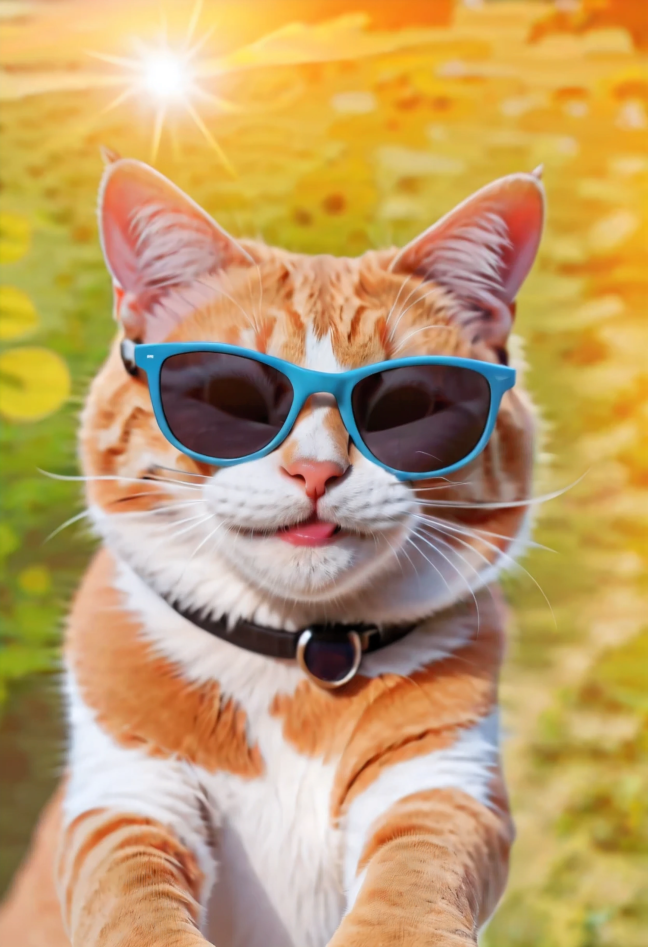 Stunning face of a smiling cat, with sunglass,