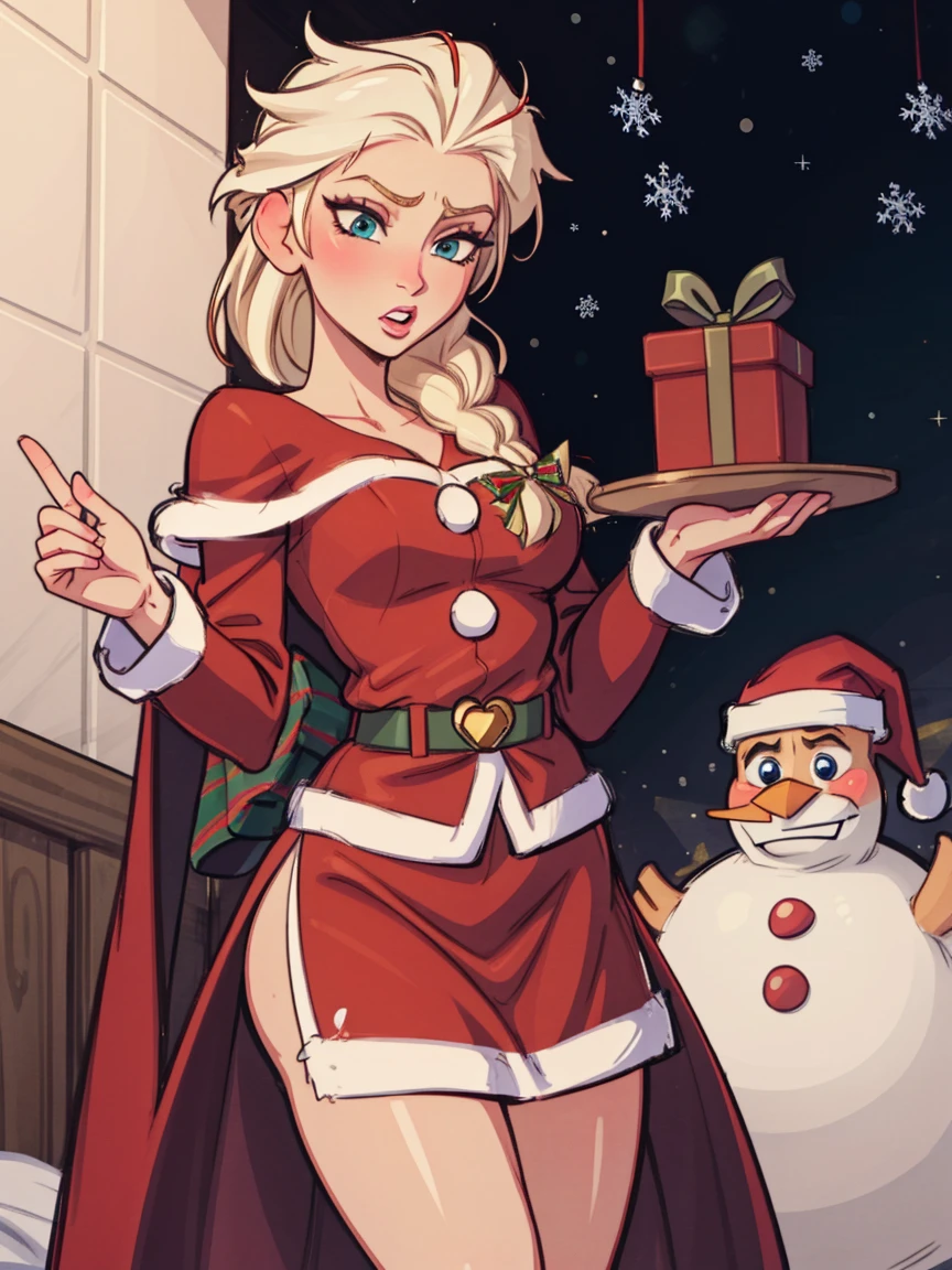 Elsa, christmas, single braid, santa outfit