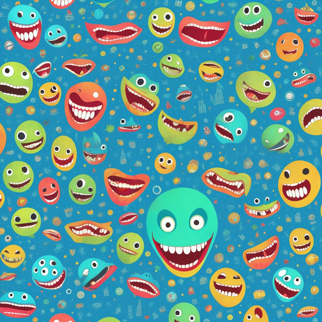 Laughing Faces alien laughing teeth detailed city background