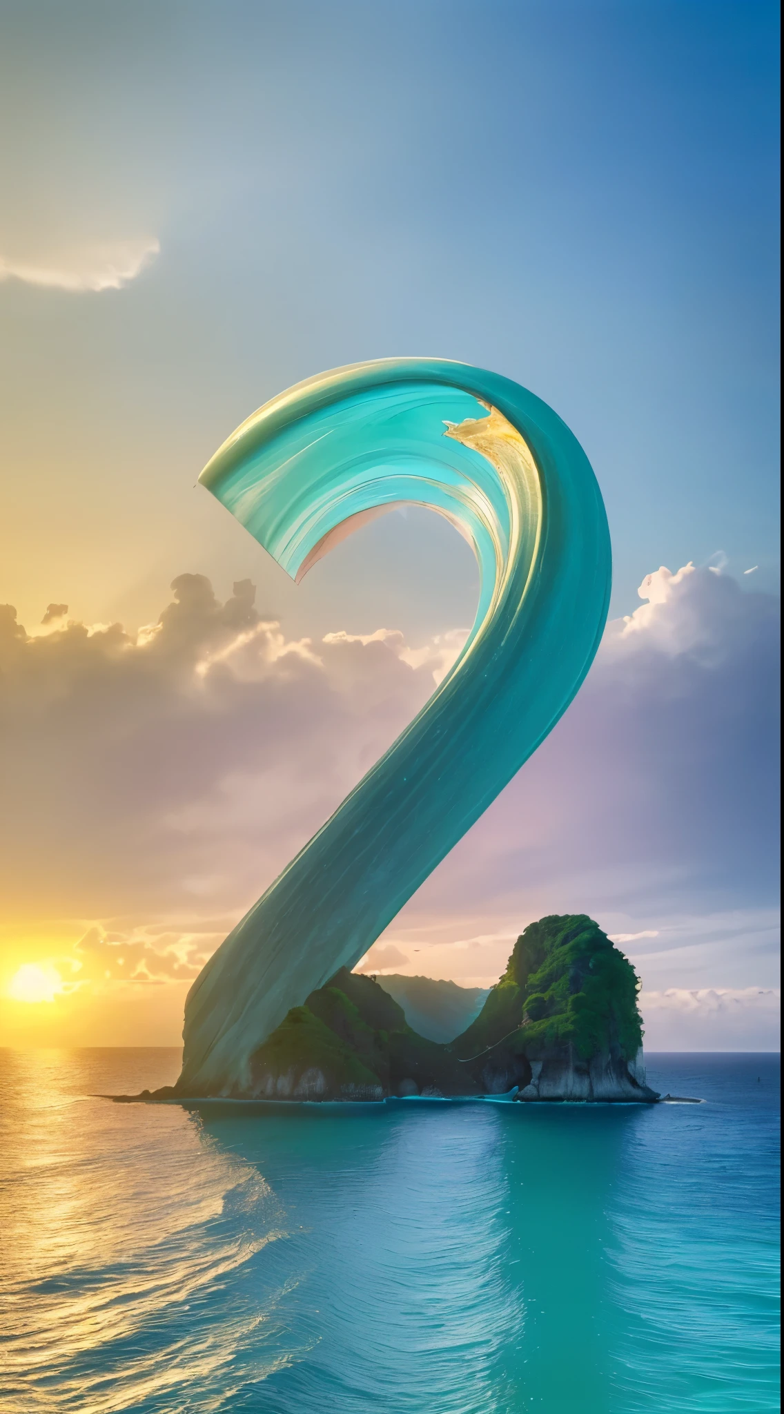 (best quality, highres, ultra-detailed, realistic, photorealistic:1.37), vibrant colors, beautiful detailed island with lush vegetation and crystal-clear turquoise water, magnificent waves crashing against the shore, a serene atmosphere filled with the sound of gentle sea breeze, strong, sturdy wooden sailing boat anchored near the shoreline, graceful seagulls soaring in the sky, a golden sun shining brightly overhead, illuminating the entire scene with its warm rays, magnificent view of the vast ocean stretching out into the horizon, a sense of tranquility and peace surrounding the island, a picturesque paradise that takes your breath away, inviting you to explore its beauty and immerse yourself in nature's embrace.