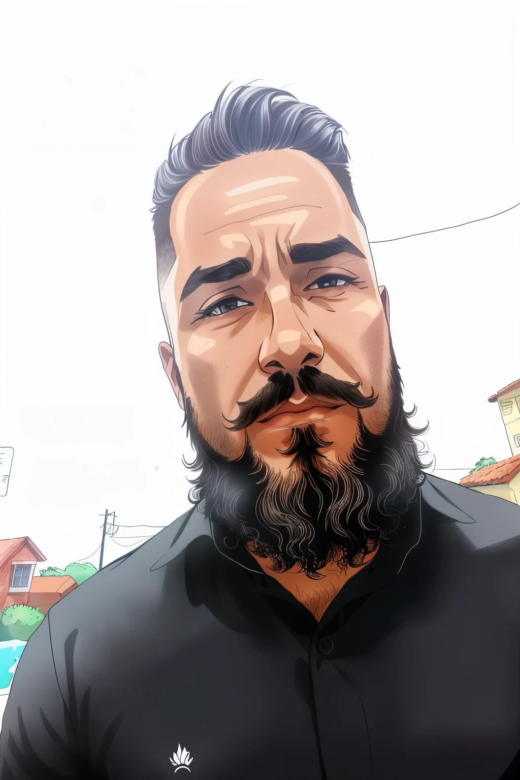 tem um jovem homem com barba e gentil e paternal e uma camisa bonita, ((illustration super fine, 8k, master part :1.2, foco nítido :1.2, profundidade de campo:1.2))