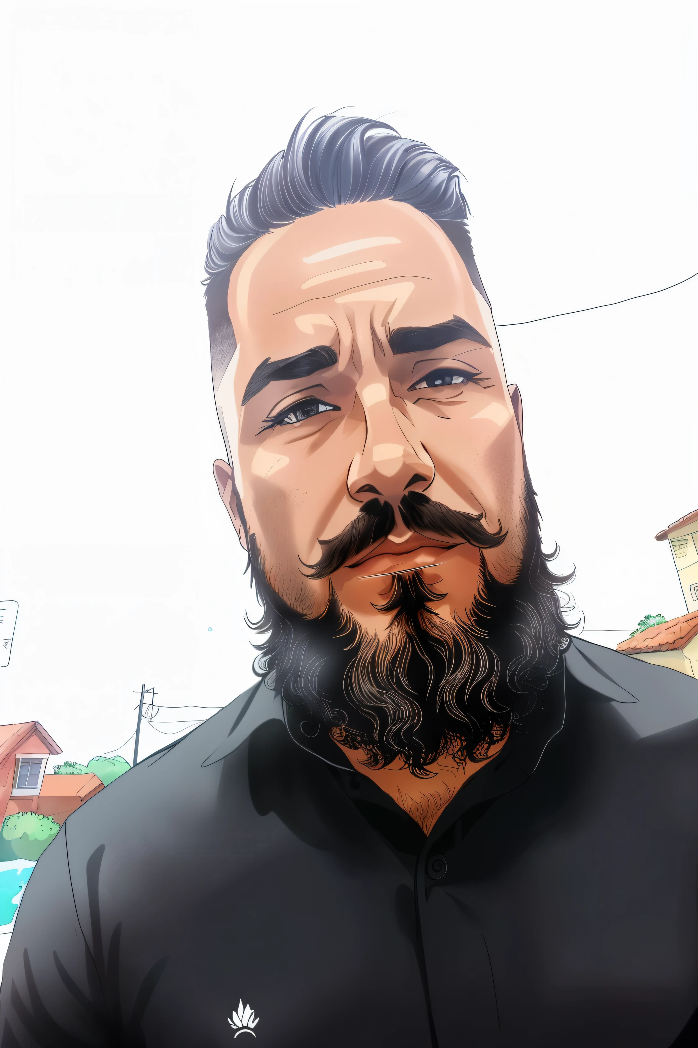 tem um jovem homem com barba e gentil e paternal e uma camisa bonita, ((illustration super fine, 8k, master part :1.2, foco nítido :1.2, profundidade de campo:1.2))