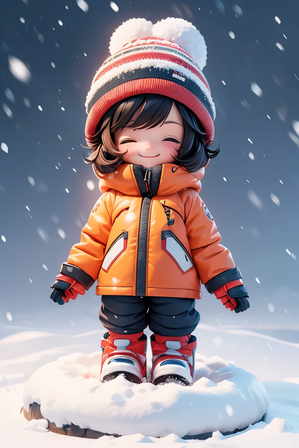 snow field、A smile、Warm clothing、Ski Wear、It's snowing、sleeping face down on the snow floor