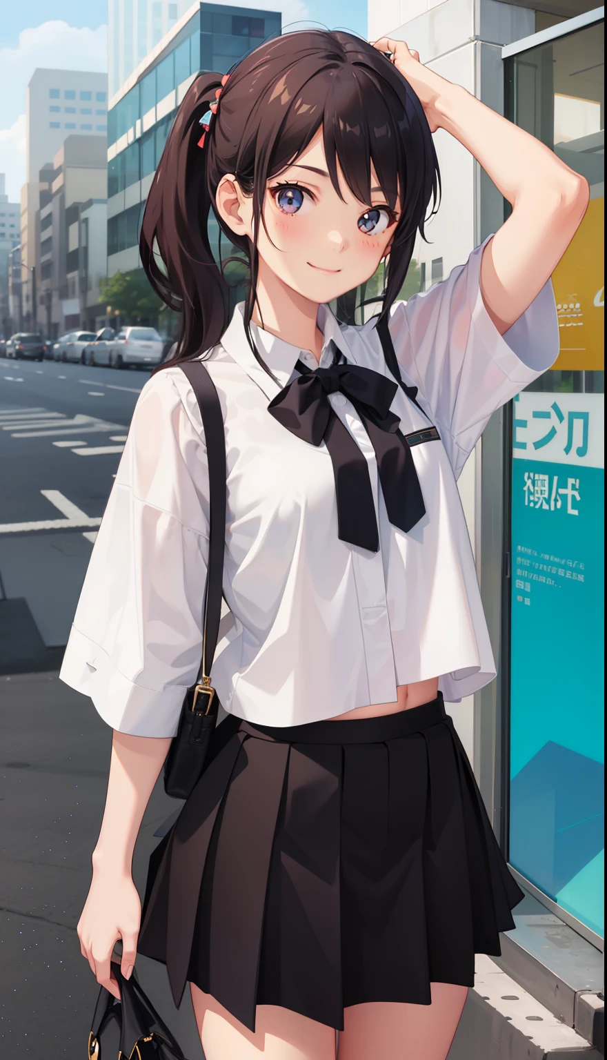 1girl in、A smile、The shirt、skirt by the、（small tits）、Upper body portrait、