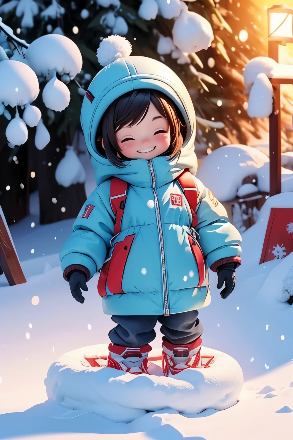 snow field、A smile、Warm clothing、Ski Wear、It's snowing、sleeping face down on the snow floor