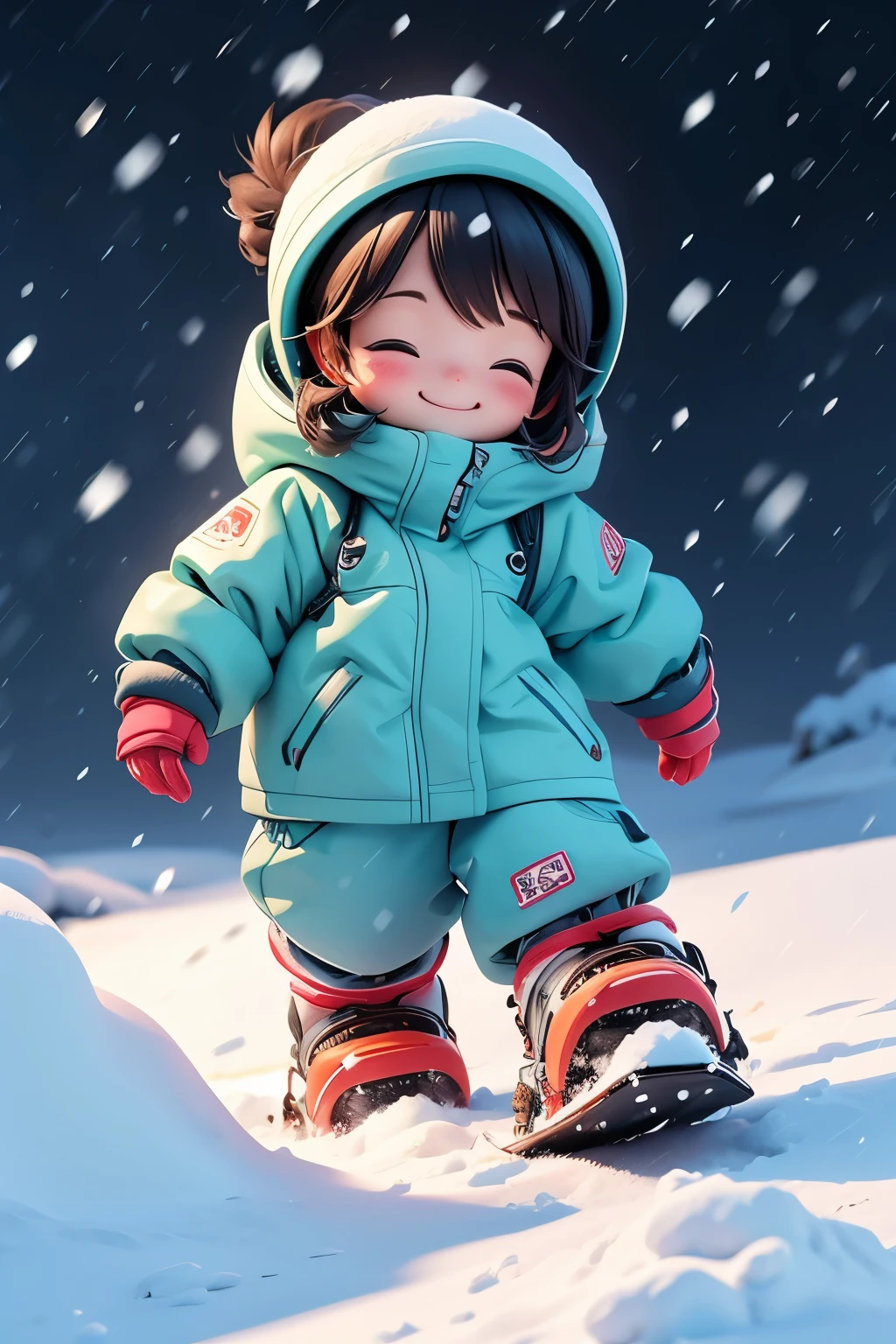 snow field、A smile、Warm clothing、Ski Wear、It's snowing、sleeping face down on the snow floor