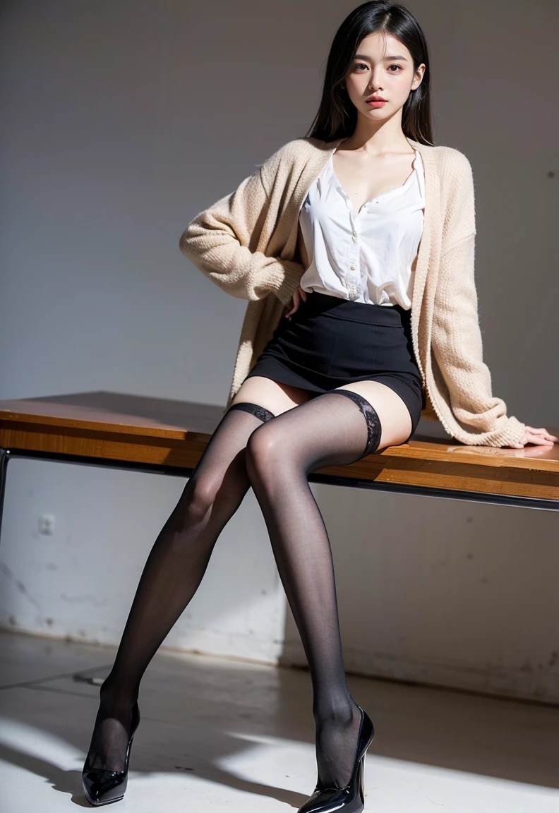 (tmasterpiece), Realistic, Far Foot Images 80's Japanese Wife Woman Full Body Shot, high qulity, 8k ultra high definition, Realistic with a mature face rich in details......., realistically, This is not artificial intelligence......., 36d big japanese women, natural, beautiful and charming, 详细的脸, as a teacher, Wearing a sexy uniform with high heels and beautiful legs, In the classroom. black pantyhoses, detailedbackground, Detailed skins, pores, A high resolution, HighDynamicRange, Beautiful model, soft optic on the face, BAPV_Models, medium tits, 25 year old female, ((red blouse, Skinny miniskirt)), misterious_optic_Background with, (Cardigan:1.2), perfect pubic , opening legull body photo of the front