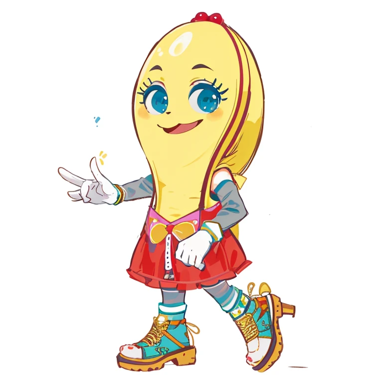 cartoon banana with open arms and crossed legs, absurdista blob em um vestido, dancing character, anonymous as a sausage, personagem bonito dos desenhos animados, mascote de cereais, m & m mascote, Megan Fox feita de maionese, animation character, Design de personagem estilizado, Caractere mesclado, very Design de personagem estilizado, um personagem baseado em um haggis