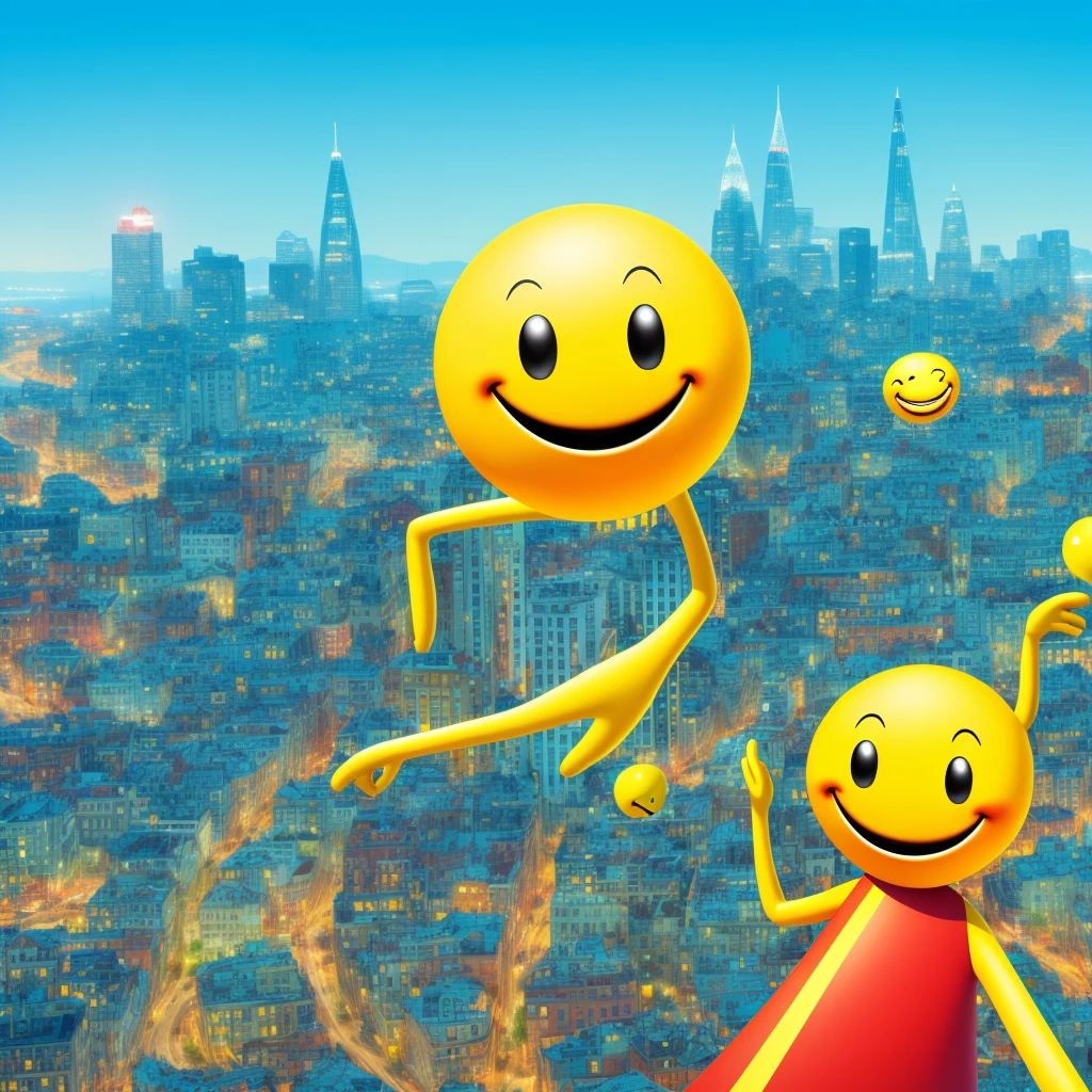 Smiley alien smiling teeth detailed city background