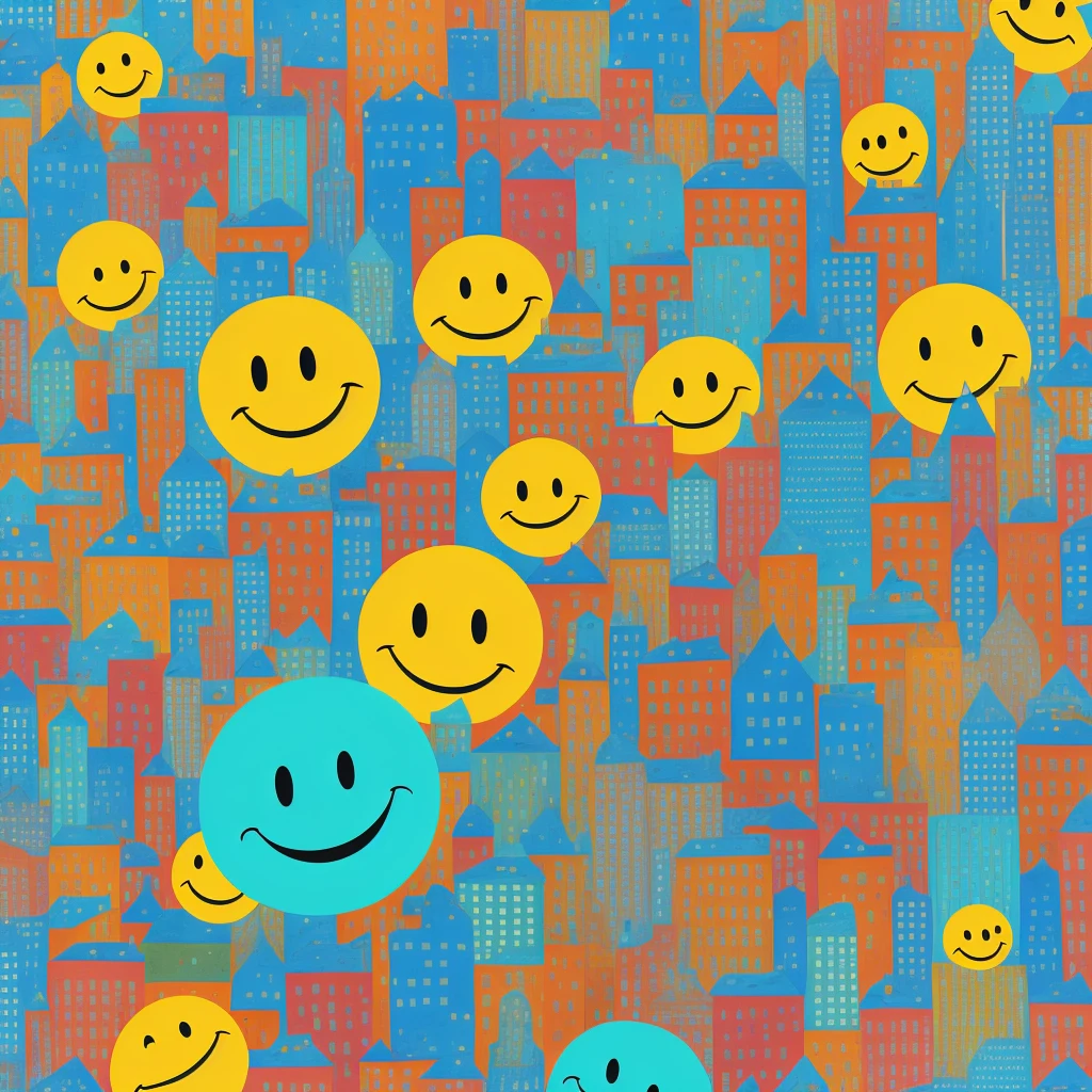 Smiley alien smile teeth detailed city background