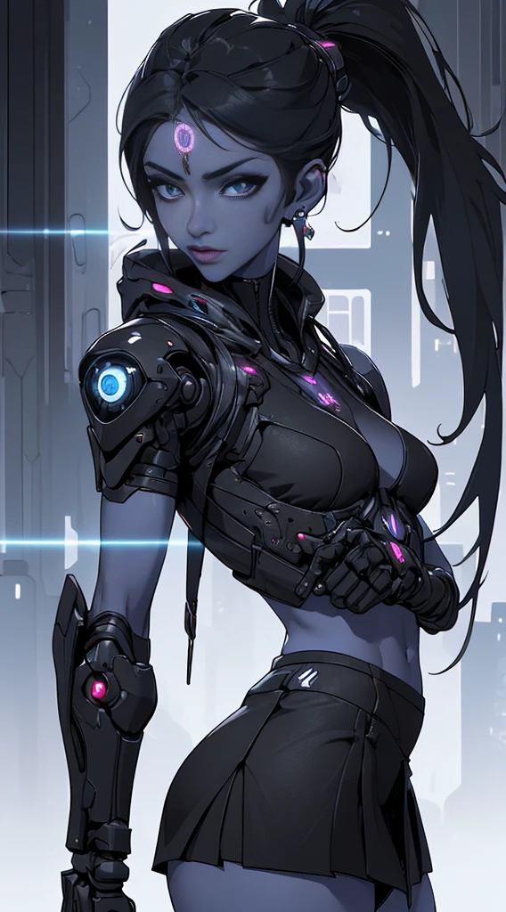 Ariana Grande cyborg, Cibersamurái, desnudo, Cabello largo, ojos azules, cabello negro, pechos grandes, escote, muslos anchos, Science-Fiction, ciborg:1.4, cyberpunk,( fondo negro brilla: 1.25),More detailed 8K.motor irreal:1.4,UHD,La mejor calidad:1.4, fotorrealista:1.4, textura de la piel:1.4, obra maestra:1.8,obra-prima, mejor calidad,objeto Objeto], (detailed face features:1.3),(Ojos sutiles y hermosos :1.1),(Perfect anatomy),lingerie sexy pink,(Cybersamurai white:1.4),(fondo ciudad Tokio cyberpunkAI colors:1.4) ,(convexo Dedos detallados), (  cyborg),(Pieza maestra:1.2), (mejor calidad:1.2),(Pieza maestra:1.2), (mejor calidad:1.2),(miniskirt ciborg:1.4), (panties ciborg)