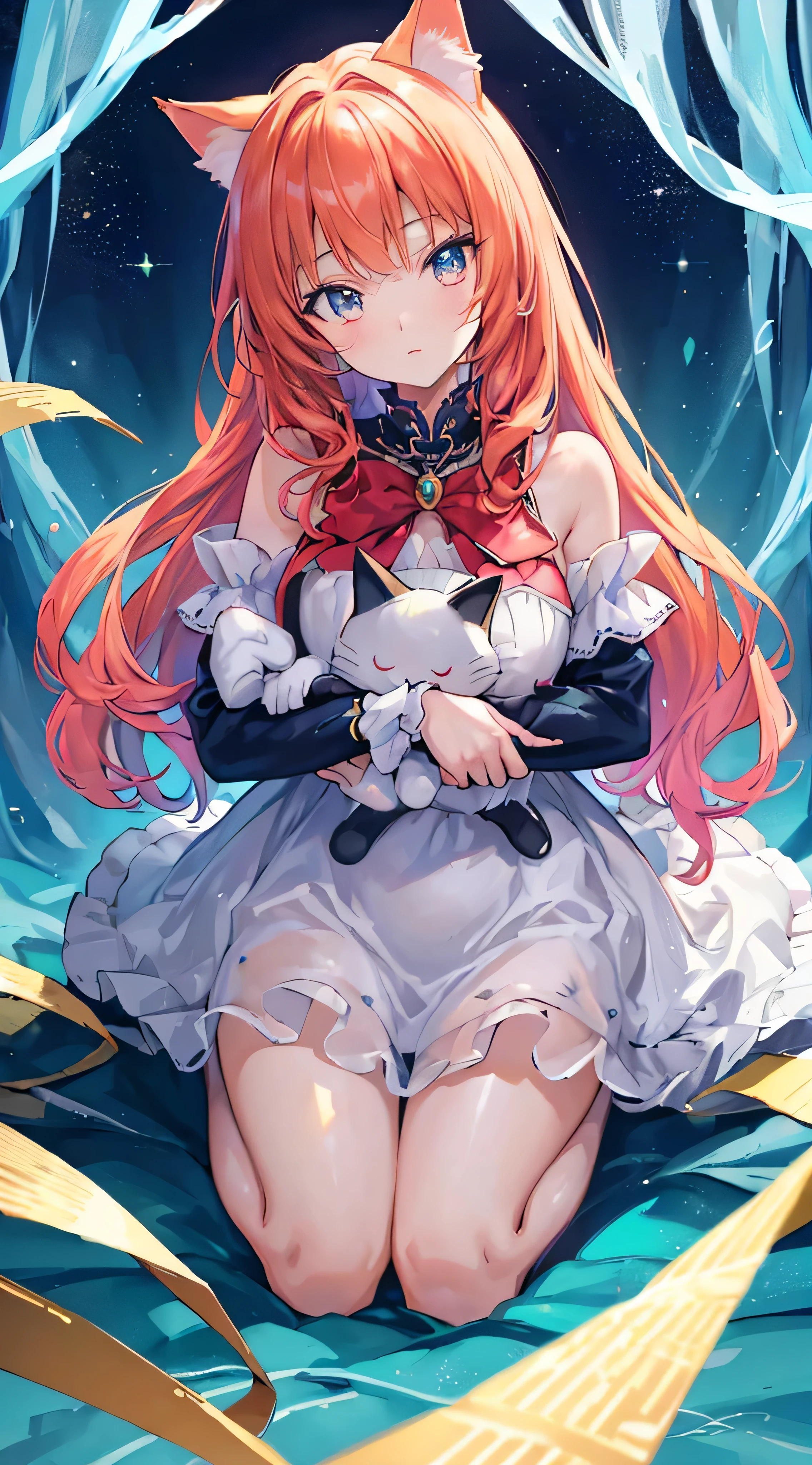((Ultra-detailed)), (top-quality), ((masutepiece)), ((Super exciting)), ((8K)), ((1080p)), ((extremely clear)), ((Very sophisticated)), ((Anime Graphics)), ((Anime quality)), ((Anime Illustration)), ((Upper lighting)), ((depth of fields)), (((bright colour:1.2))), ((Glowing skin)), ((gleaming)), ((shiny-glistening)), ((。.。.3D)), (teens girl),  (full body Esbian),  ((Cats)), (Cat's ears), (Looking here), (Get on your knees), (Hugging the doll), (tilt your head)