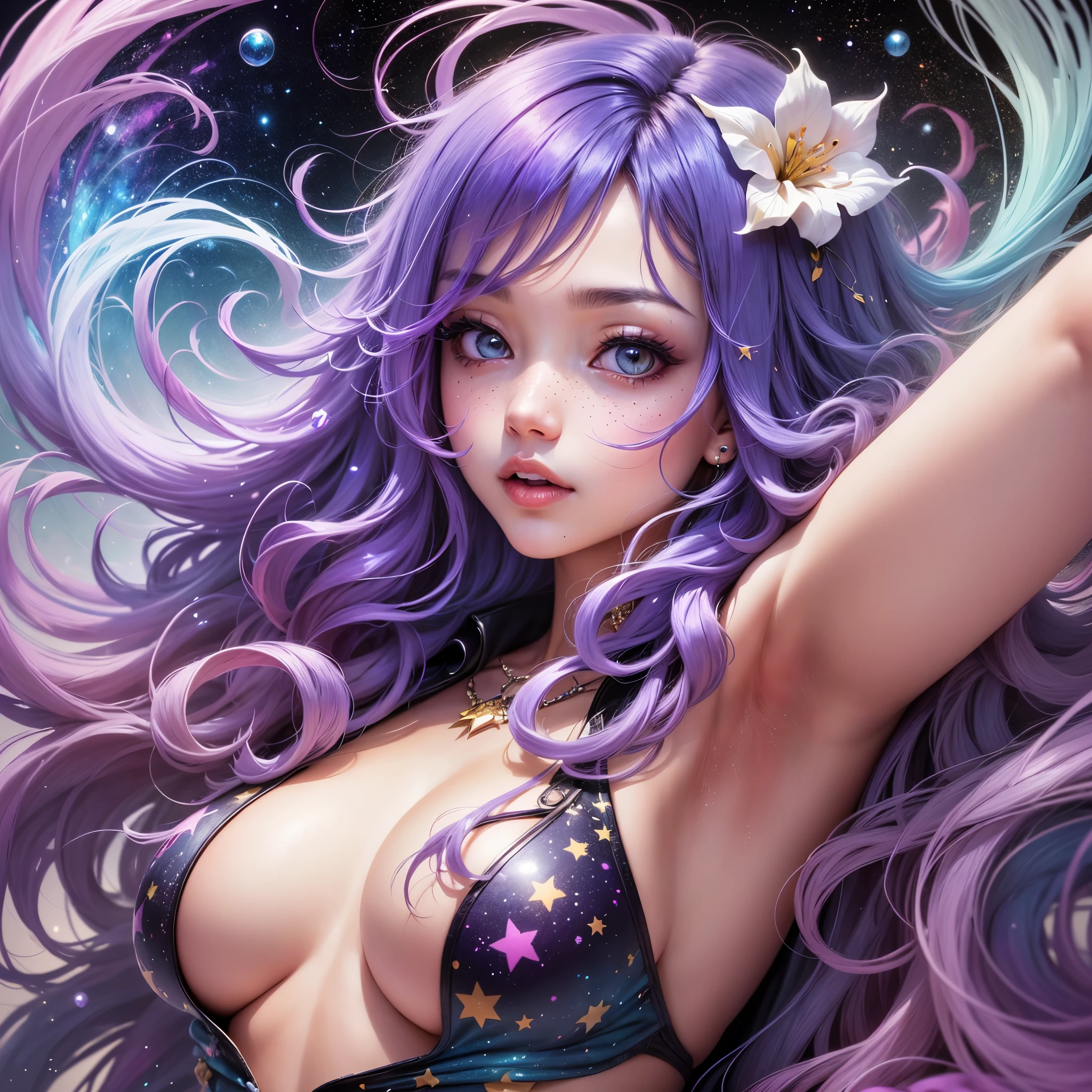 ((tmasterpiece)), (((Best quality at best))), ((ultra - detailed)), ((illustratio)),[Realistic lighting effects],shadowing,(Fantasy style),(white Background with:1.6),  Background with, (earth theme),(a cloak)[(hair focus,((1 girl)),[(big slime hair): (Yunfa):0.3], (hair on Background with),(high saturated),(hair surrounded by galaxy splashes),)):((her hair is becoming galaxy clouds,:1.27628), (hair and clothes is galaxy clouds and cluster of stars:1.1025),(a cloak is becoming galaxy clouds)(Colorful galaxy print cluster of stars print:1.35),((detailed starry sky with colorful galaxies and galaxy clouds):1.2)):0.35], (((tmasterpiece))),(((Best quality at best))),((ultra - detailed)),(illustratio),(dynamic angle),((floating)),(picure),((ldisheveled hair)),((beautiful  detailed face)),collars,of shoulders, ((colorful hair)),((Striped hair)),美丽细致的眼睛,(Gradient color eyes),(((colorful eyes))),(((Colorful Background with))),(((high saturated))),(((surrounded by colorful splashes))),(((surrounded by colorful dot))),colorful bubbles,((Shiny)) --auto --s2