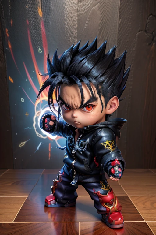 a close up of a chibi of a kid [ Jin Kazama ], action poses, with effect, anime styled 3d, stylized anime, badass anime 8 k, high detail iconic character,  trigger anime artstyle, demon slayer rui fanart, realistic anime 3d style, 3d render official art, small character, unreal engine 5, otaku gangasta