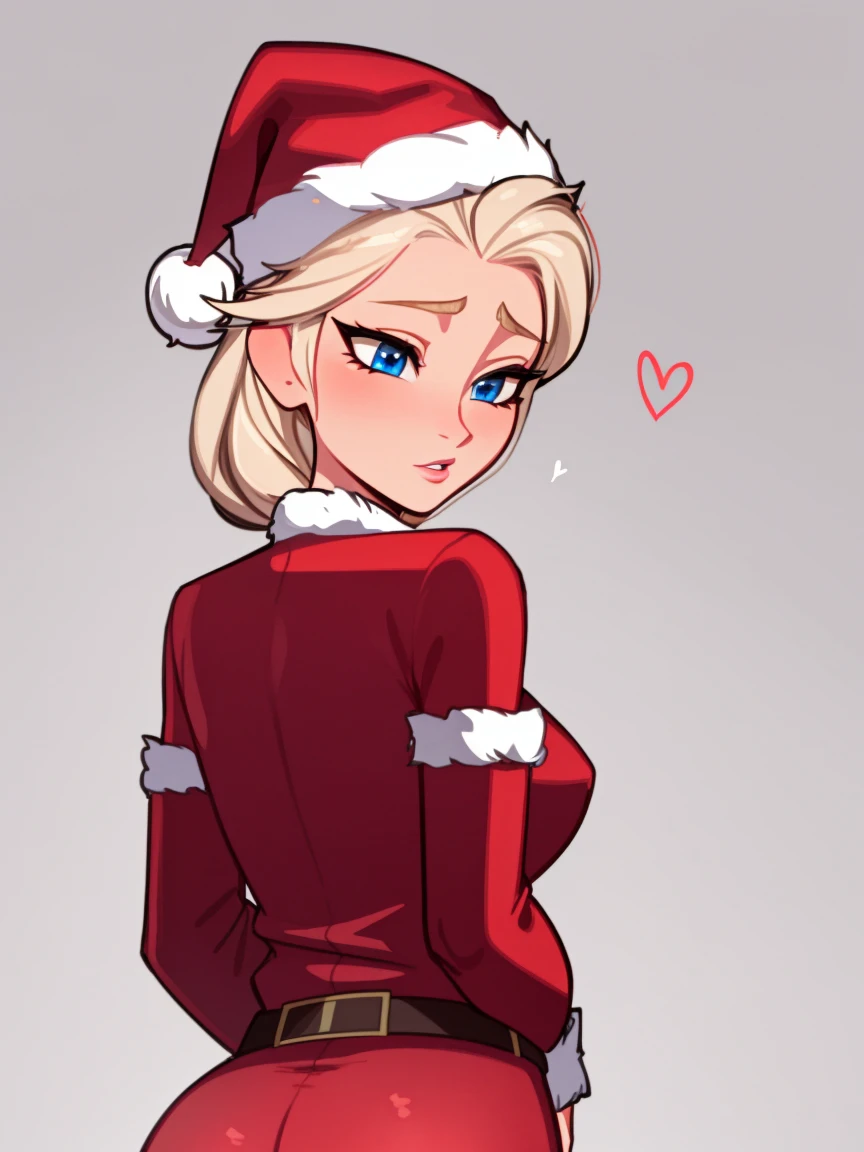 Elsa of arendelle, santa hat, santa costume, upper body, single braid, Woman, inCase art style, in the style of InCase, sexy, ass