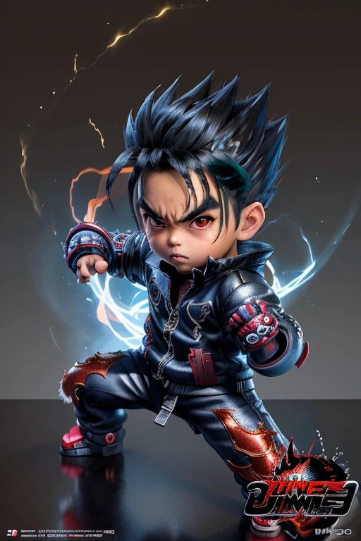 a close up of a chibi of a kid [ Jin Kazama ], action poses, with effect, anime styled 3d, stylized anime, badass anime 8 k, high detail iconic character,  trigger anime artstyle, demon slayer rui fanart, realistic anime 3d style, 3d render official art, small character, unreal engine 5, otaku gangasta