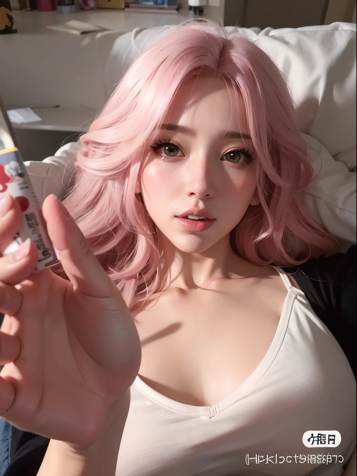 Hay una mujer con cabello rosa y una camisa blanca, artwork in the style of Guweiz, Anime 3D realista, hyper Anime realista, Anime realista 3 d style, photoAnime realista, Tendencias en CGVatstation, Guweiz, Anime realista, Guweiz masterpiece, Anime realista art style, Estilo de realismo de anime, Modelo IG | Artgerm