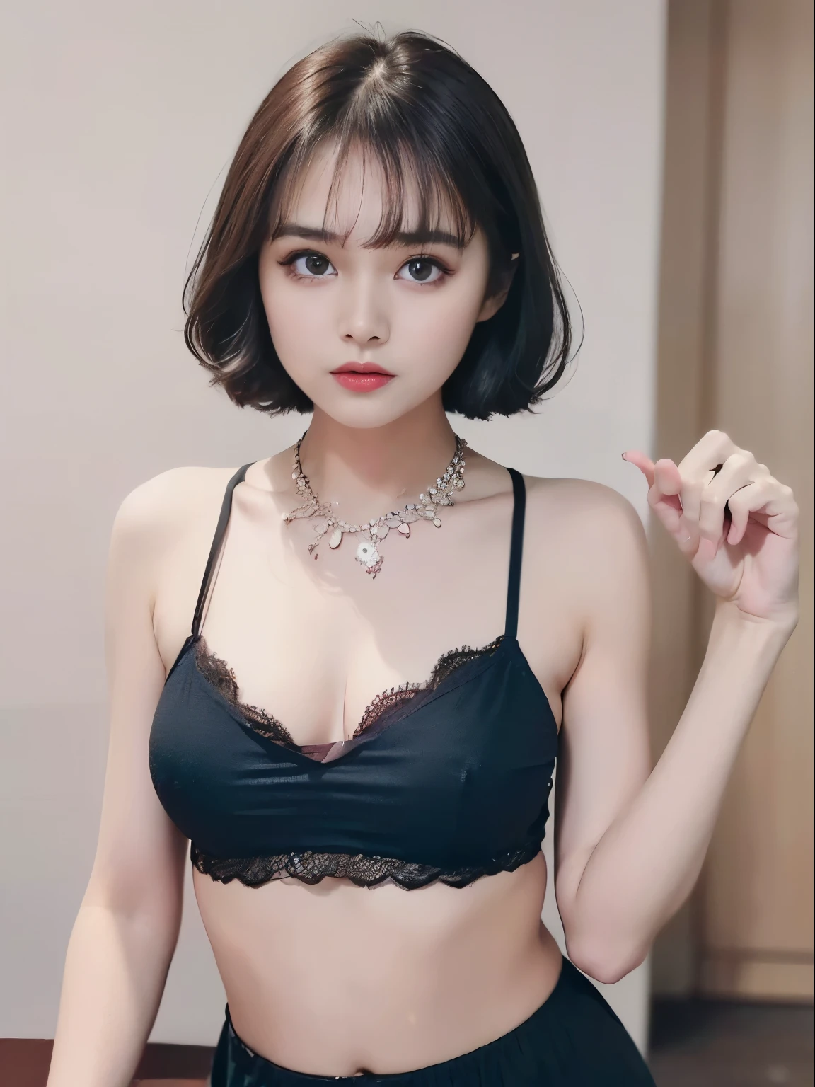 quality, realistically, 8K, k hd, 1 girl, sweetheart, (A sexy pose: 1.9, Tokar: 1.9, Lop: 2), A big eater: 1.8), (scantily clad: 2, the good: 1.9, scantily clad: 1.4), (Short hair details: 2, Bob: 2, Parted bangs: 1.6), watch audience, (1 girl's Eyes: 1.6), realistically, (bokeh), (, awas, awas嘴: 1.43), gorgeous one, pure love face_v1:1,