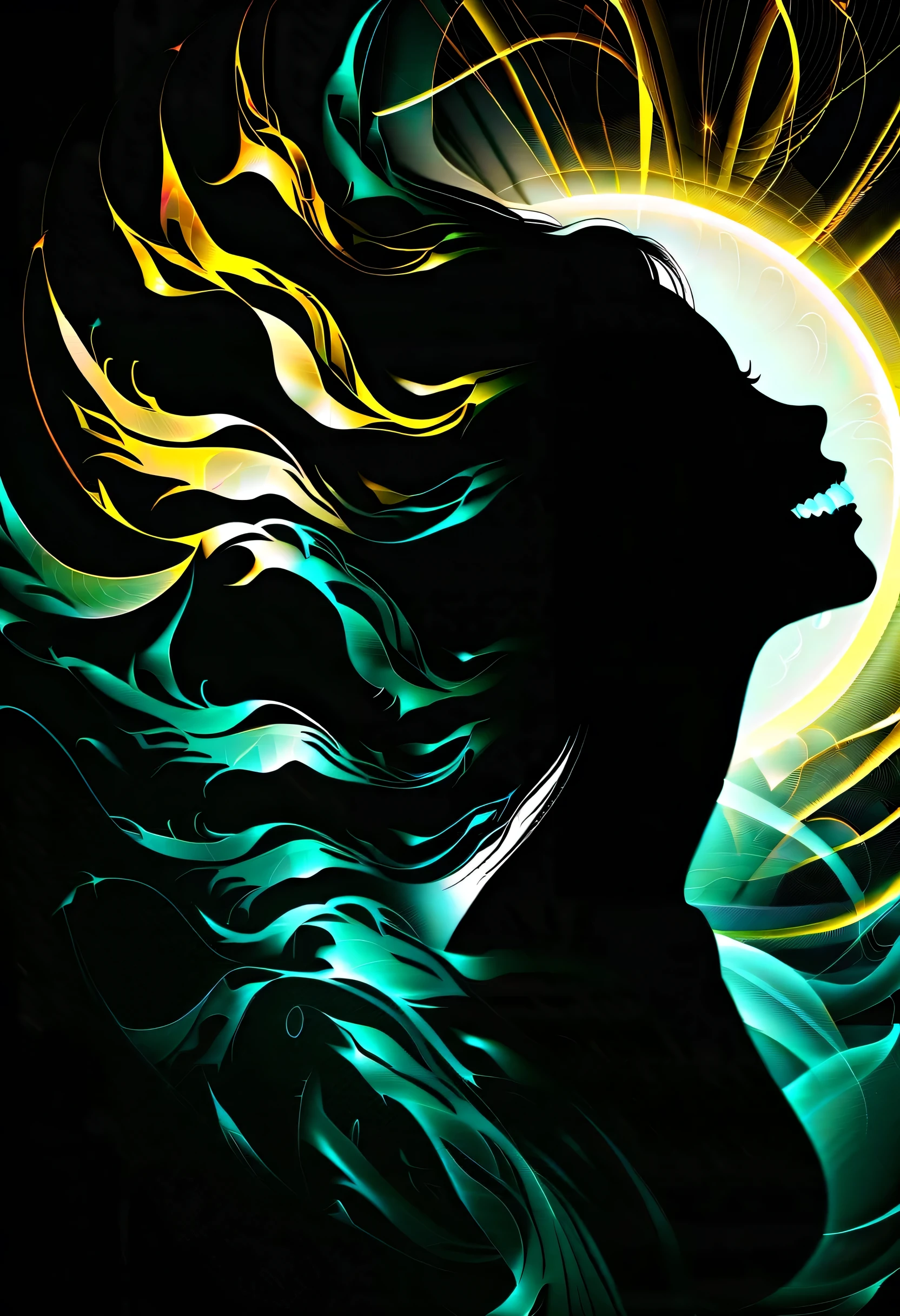 ( shadow smile:1.3), Double exposure effect, dark rich color palette, ceremonial painting, secret heart in the background, tarot frame, glow edging, darkest landscape, digital matrix realism, Digital painting with intricate details, 2.5D, beautiful fantasy, ighly detailed, Realistic, Cinematic Angle, freezing motion wind blowing, All captured with sharp focus, Render in astonishing 32K resolution, Best Quality, of the highest quality, absurd detail rendering,