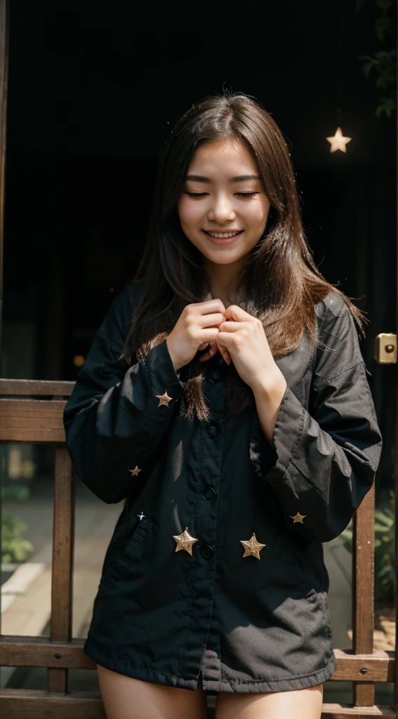 Best Quality, Master Piece, 1 Girl Yunaka, One Eye Closed, Smiling, Detailed Hands, Star
