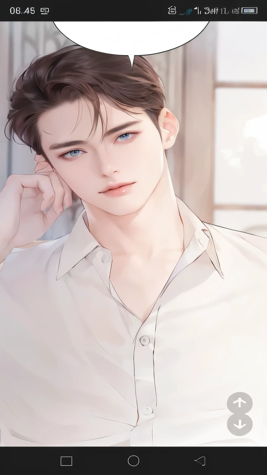 a close up of a person wearing a shirt and a phone, delicate androgynous prince, inspired by Bian Shoumin, beautiful androgynous prince, tall anime guy with blue eyes, anime handsome man, inspired by Zhang Han, handsome prince, handsome anime pose, inspired by Ma Yuanyu, anime portrait of a handsome man, handsome guy in demon slayer art