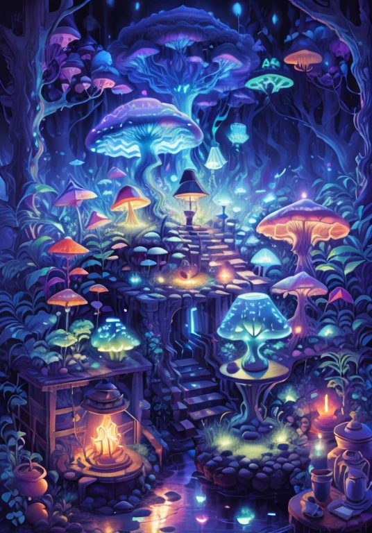 The mushroom world is my home. Realistic detail of virtual luminous bioluminescent mushroom metropolis inside a floating jellyfish in a dark sea, A metropolis in the dark at night is like a spiritual journey through a mushroom forest, cosmic, celestial, god rays, An ornate detail, Cinematic, Professional, Masterpiece, commissioned, Best Quality, color corrected, Fixed in post, CHV3SSciFi, CHV3SUrban, CHV3SWorld, CHV3SMacro, CHV3SDark