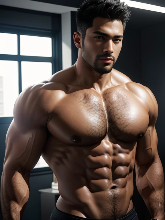 8K,(8K分辨率),Muscular blacks, cool guy,sexy for, bright charming eyes,Dark skin,nice, Smooth and shiny,Plump pectoral muscles,lump,barechested, Short white,Big bag,to emphasize,best quality,profesional lighting,professional photoshooting,Real photos,realistic model,photorealistic art