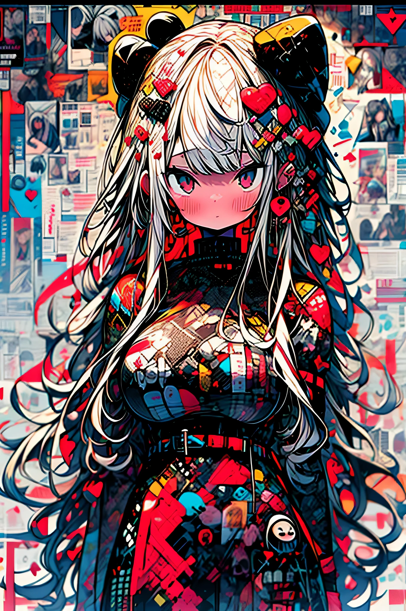 Red sky,Long gray hair,by Gustav Klimt,artistically,death flower,hell ,bloods,Wearing very short and hot lace underwear,Lolita outfit,style of anime,actual,3D,8K,unreal-engine,2girl,Yuri,涂鸦artistically,text mark,hight contrast,flatillustration,maximalist,Full body lesbian,Chibi, girl,Cute big breasts girl ,Cute big breasts face ,pretty eyes,Cute big breasts,kawaii, - No ::3 --niji 5 --style expression--s 400
