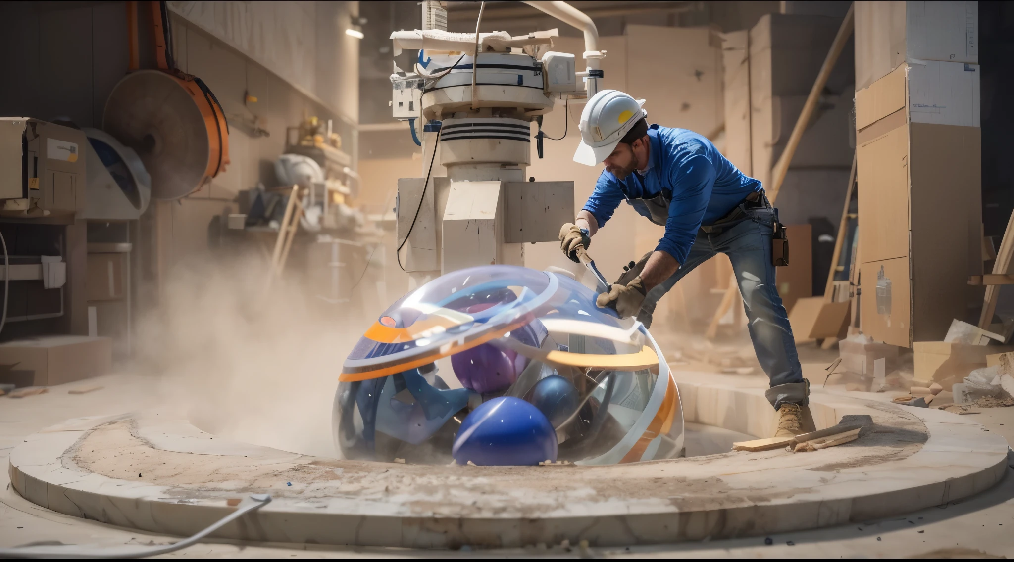 construction worker in a blue shirt and white helmet working on a large marble, realistic glass marble sculpture, 3 d sculpture 8 k octane render, 3 d sculpture octane render 8 k, ultrarealistic, marble sculptures, realistic image, 16k resolution, very detailed