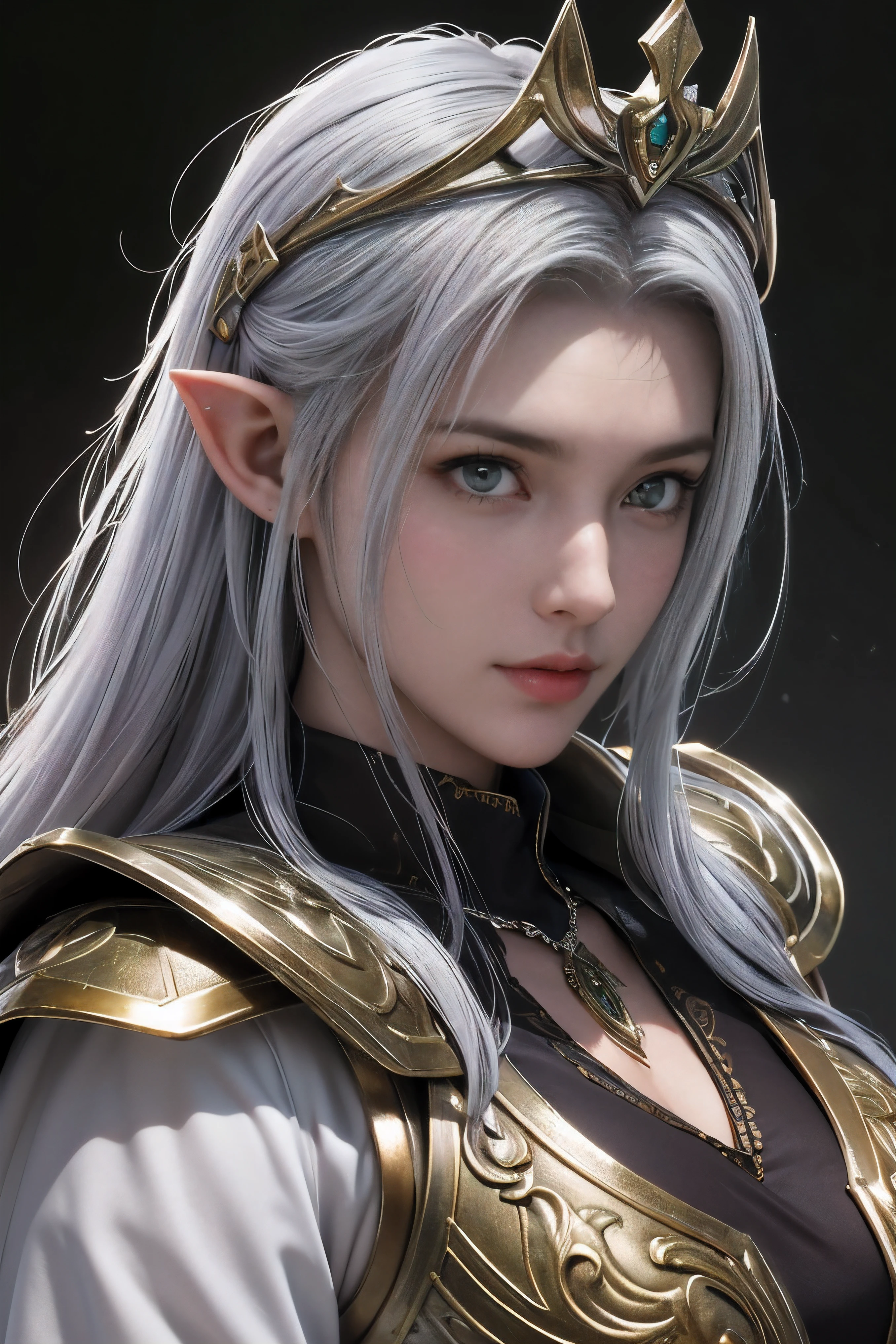 tmasterpiece，Best quality，Very high resolution，8K，((sportrait))，((Close-up of the head))，RAW photogr，real photograph，digital photography，(Female mercenaries in medieval fantasy)，(Adventurer in a medieval fantasy world)，22-year-old girl，(Devil&#39;s Purple Eyes)，demonic horns，((Long white hair))，(pointy ears)，Open lips，Noble and charming，((Serious))，Elegant and serious，(Medieval fantasy style animal skin armor，Buckle，joint armor，Cloak，a luminous gem，delicate patterns，Solemn and Exquisite Elven Crown Armor，royal armor)，(Large breastairy queen)，Medieval characters fantasy style，Mysterious light，forest backgrou，Photo pose，oc render reflection texture