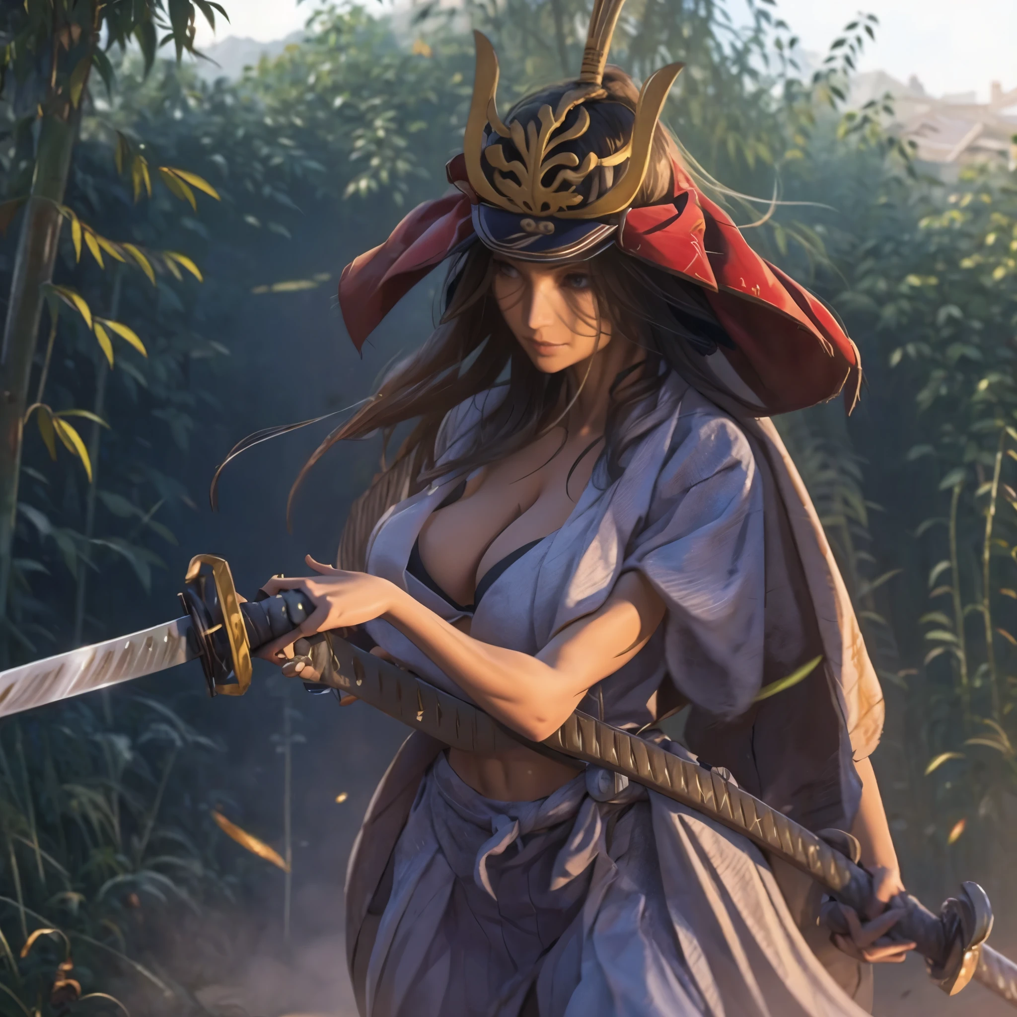 a woman holding a katana