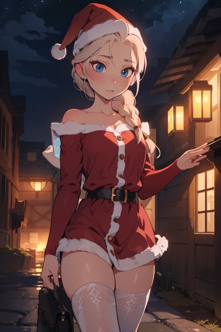Elsa, christmas, single braid, santa outfit