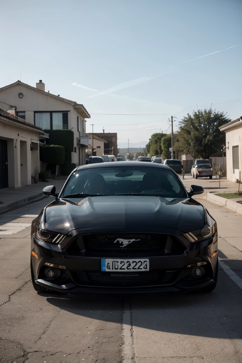 Persona enfrente de un mustang gt blanco y negro