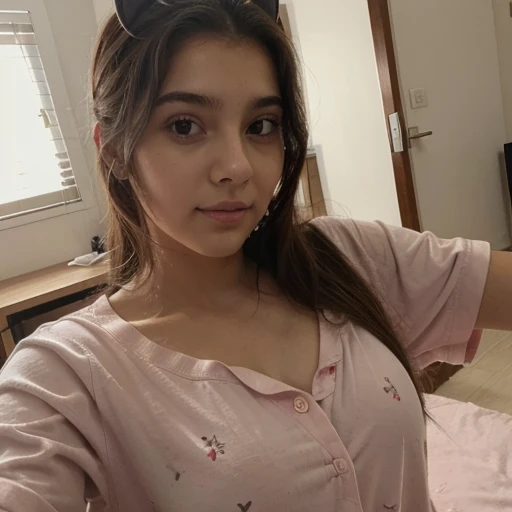 21 years old girl, usando pijama tierna, mameluco,alientita over size, selfie with front camera is a bitch, pijama pegadita se le notan los senos