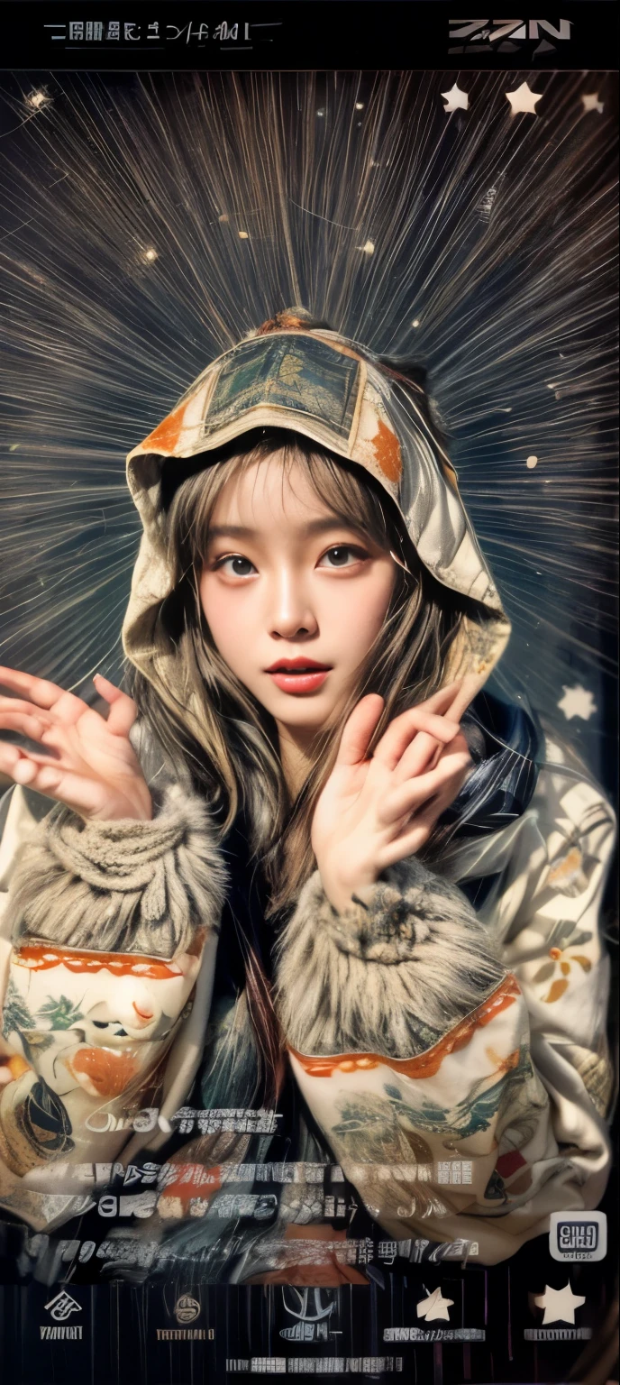 ​masterpiece、8K、32K、top-quality、(A detailed eye)、(A cute Japanese woman、bangss)、23years old、elegent、Christmas、Wearing a hood、Down jacket、Cheerful、