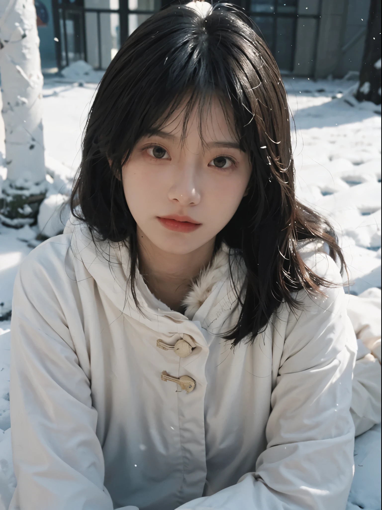 best qualtiy, 超高分辨率, (realisticlying:1.4), Girl, A pair of eyes as clear as snow,Royal sister,Black long straight,校服, looking at viewert, close up ,