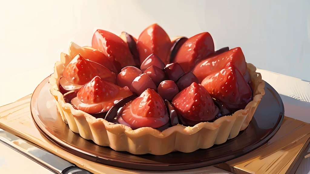 (Fruit tart:1.4)、No human、cooking a、Looks delicious、The warm、White tray、Luxurious