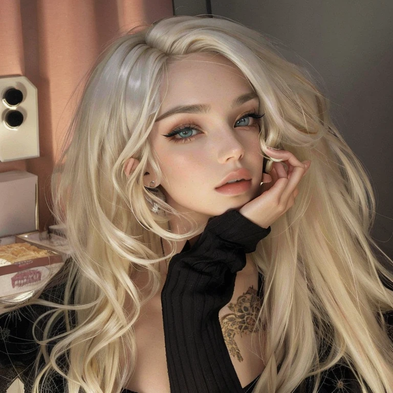 mujer rubia con el pelo largo tomando una selfie frente a un espejo, Ava Max, Chica perfecta de pelo blanco, Su cabello es blanco, Chica con el pelo blanco, con pelo largo blanco, Cabello largo y rubio y ojos grandes, Cabello largo y blanco y flequillo, Cabello largo y rubio y ojos grandes, con el pelo largo y blanco, Una chica con cabello rubio, Kailee Mandel