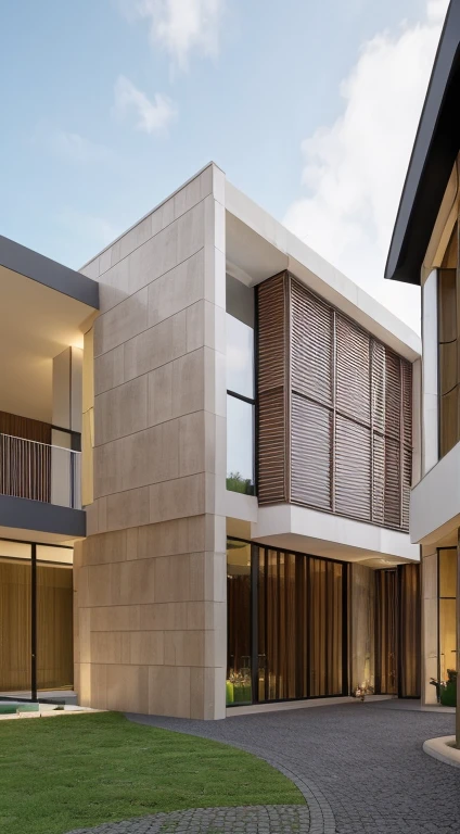RAW photos,tmasterpiece, high high quality, Best quality, a true, super detailing,Available in white and light red wall panels,Clean forests to choose from,modern day, house style modern on the tropical garden with glass windows, tropical garden,( actual :1.2), beautiful summer sky,