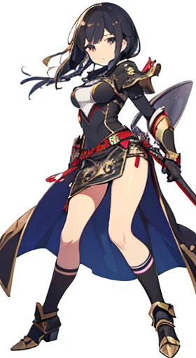 (((Best Quality))) , ((full body)), female, reference sheet, solo, (white background), holding sword, gloves, loin cloth , femloin, armor, short side slit skirt,
