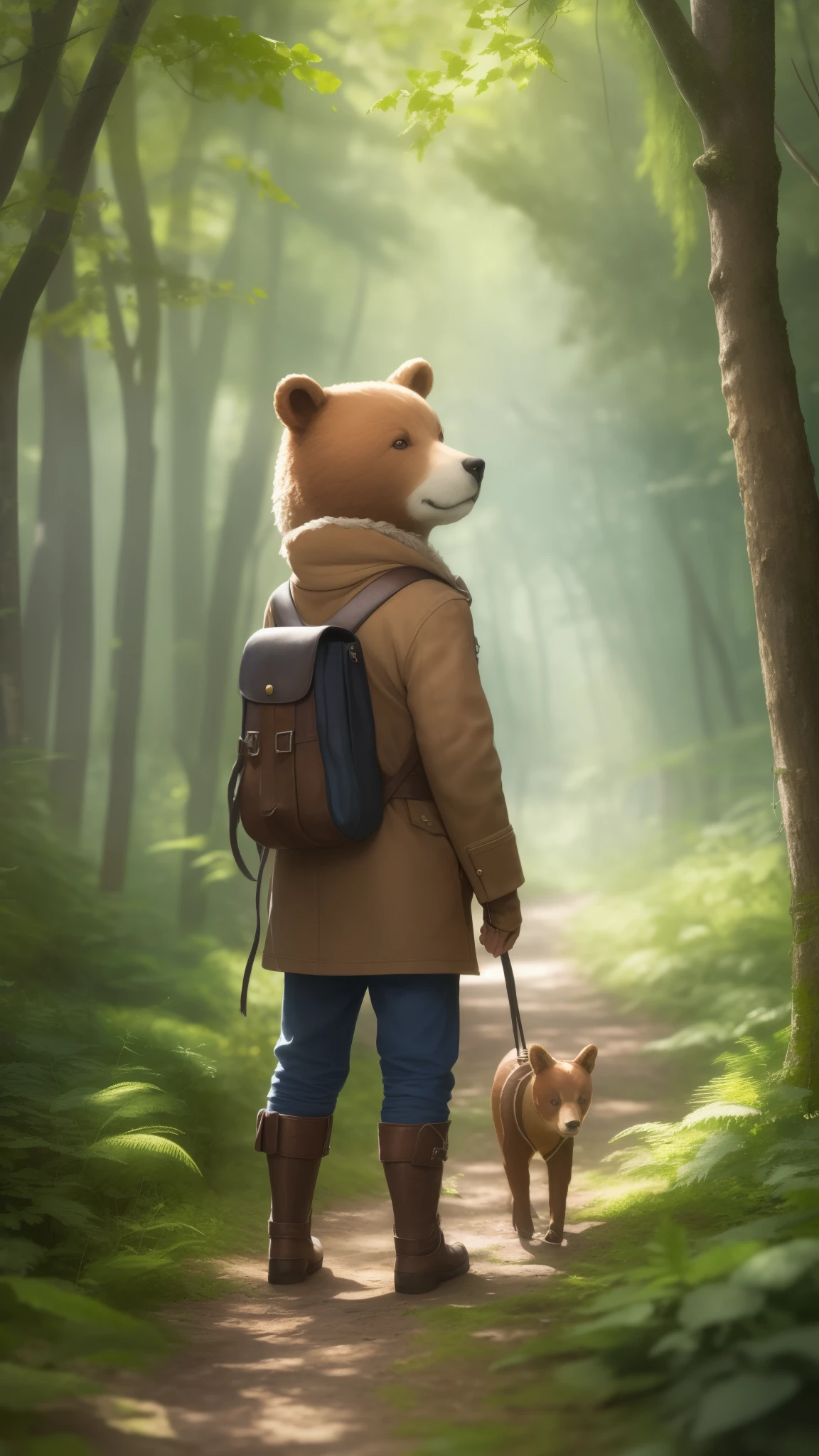 On a bright morning, with the sun shining, our main character, Little Bear Billy, stands by the edge of a beautiful forest, surrounded by lush green trees and colorful flowers. --auto --s2