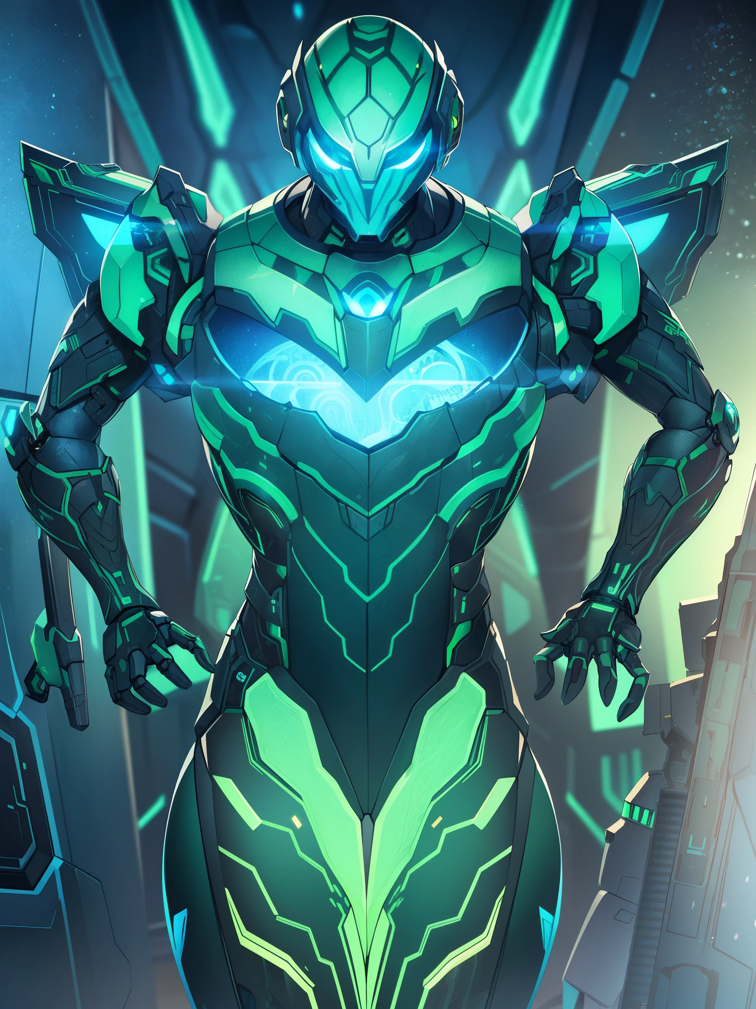 (masterpiece, best quality), intricate details, photo, realistic, unreal engine, bioluminic Mecha, humanoid robot, robot, robot joints, joints, helmet, armor, Samus Aran from metroid using her Varia Suit, rusty, alien planet, computer terminals, arc electricity, sp3ct4, dark atmosphere,