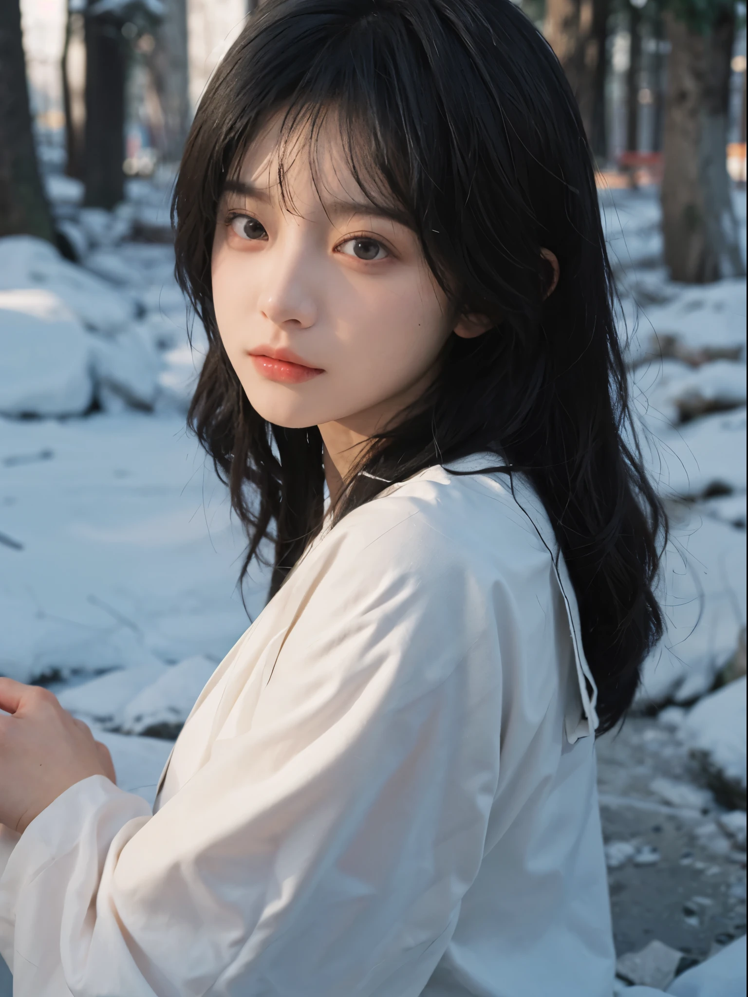best qualtiy, 超高分辨率, (realisticlying:1.4), Girl, A pair of eyes as clear as snow,Royal sister,Black long straight,校服, looking at viewert, close up ,